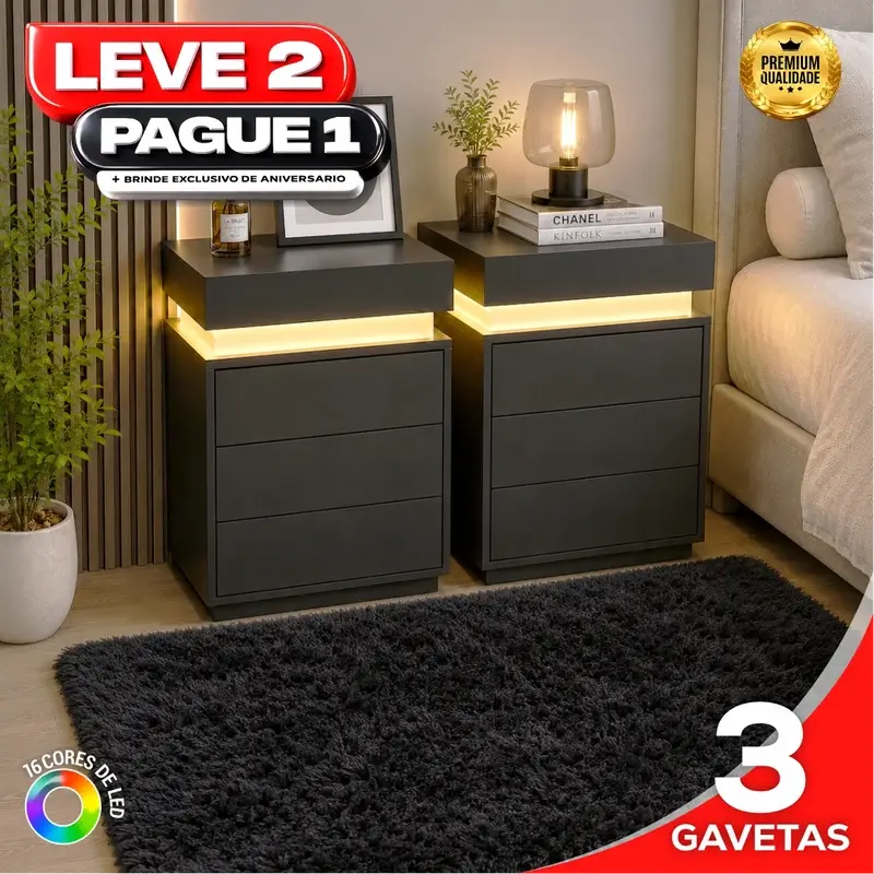 Kit de gaveteiros LED — Preto — 3 gavetas