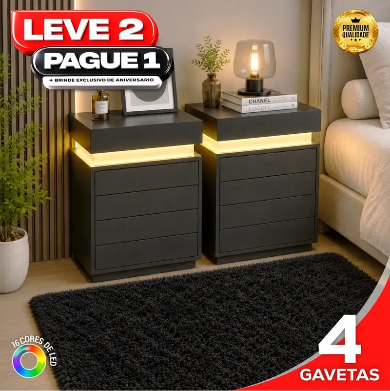 Kit de gaveteiros LED — Preto — 4 gavetas
