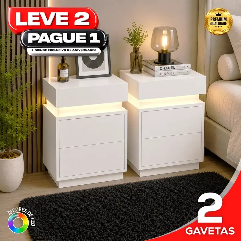 Kit de gaveteiros LED — Branco — 2 gavetas
