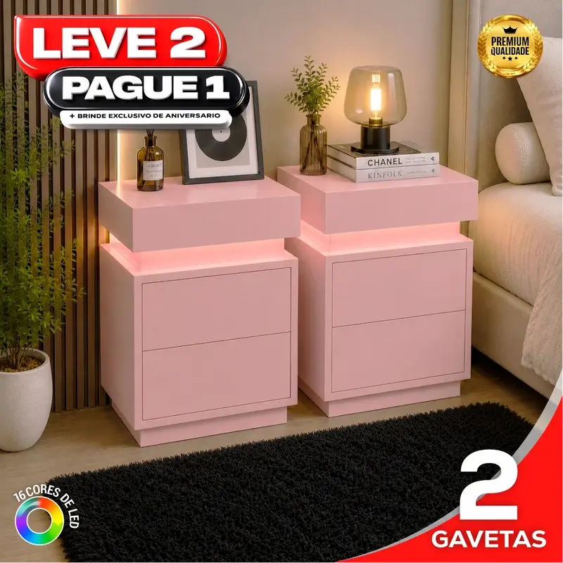 Kit de gaveteiros LED — Rosa — 2 gavetas