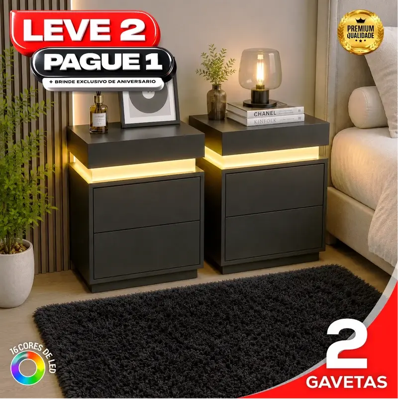 Kit de gaveteiros LED — Preto — 2 gavetas